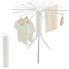 Uscator vertical pentru rufe, tip umbrela, pliabil, brate din aluminiu, capacitate mare de uscare, design compact, ergonomic, alb