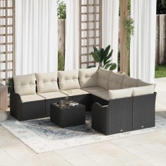 vidaXL Set de canapele pentru grădină 9 pcs Negru 55 x 55 x 37 cm 3345637