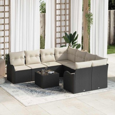vidaXL Set de canapele pentru grădină 9 pcs Negru 55 x 55 x 37 cm 3345637 foto