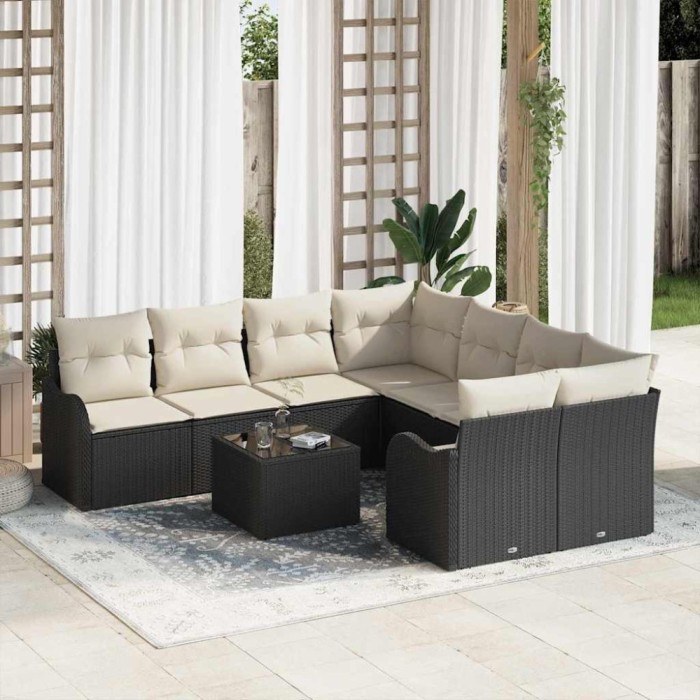 vidaXL Set de canapele pentru grădină 9 pcs Negru 55 x 55 x 37 cm 3345637
