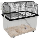 PawHut Colivie hamster colivie rozătoare 2 etaje cu role platformă și scară din s&acirc;rmă de oțel 57 x 43 x 57 cm negru | Aosom Romania