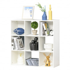 Biblioteca Albă pentru Casa si Birou, Raft cu Design Modern cu 9 Compartimente din Lemn, 91,5 x 29,5 x 91,5 cm HOMCOM | Aosom RO