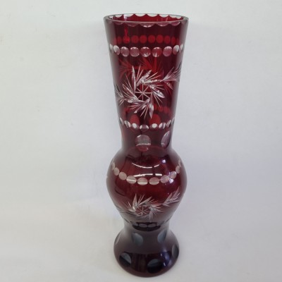 Vaza romaneasca cristal rosu rubin, veche, vintage - 26 cm foto