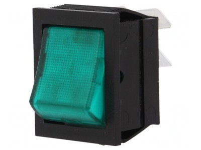 Comutator Rocker DPST ON-OFF Verde 16A/250V cu Lumină Neon foto