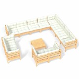 Cumpara ieftin Set mobilier gradina cu perne crem, 13 piese, lemn masiv de pin