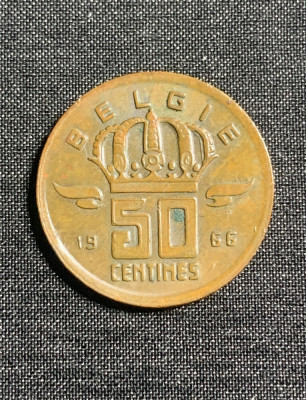 Moneda 50 centimes 1966 Belgia foto