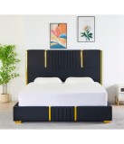 Pat Tapițat Catifea Negru Cod LB-215 160x200 cm, Somiera + Saltea&nbsp;160x200