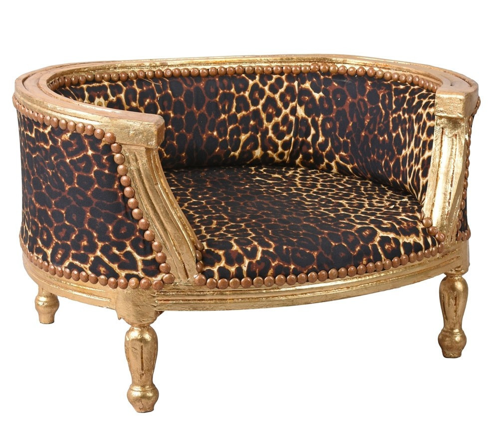Canapea pentru caine din lemn masiv auriu cu tapiterie leopard CAT700A16,  Canapele fixe | Okazii.ro