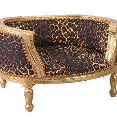 Canapea pentru caine din lemn masiv auriu cu tapiterie leopard CAT700A16
