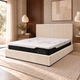 Pat Celine 160x200 cm Lada Depozitare Tapitat Catifea Nuanta Ivory Somiera Inclusa (cod MB32-01)
