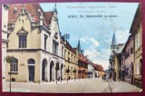 Sibiu - Str. Metropoliei cu Posta - Fleischergasse mit Post 1926 - printata, color, scrisa dar necirculata, textul in limba romana tiparit ulterior, Fotografie