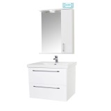 Set mobilier baie suspendat, cu lavoar ceramic, GN0541, front MDF, 60 cm, 2 sertare, glisiere soft close si oglinda cu dulap GN0201, dreptunghiulara,