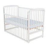 Patut bebe lemn pin BabyNeeds Ola, alb, 120x60 cm, laterala culisanta, 3 nivele saltea