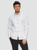 Camasa barbati cu maneca lunga, imprimeu cu picatele si croiala Slim fit, Alb, S