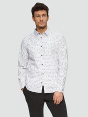 Camasa barbati cu maneca lunga, imprimeu cu picatele si croiala Slim fit, Alb, S