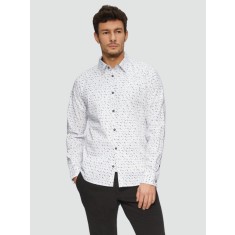 Camasa barbati cu maneca lunga, imprimeu cu picatele si croiala Slim fit, Alb, S