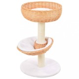 Ansamblu Pisici vidaXL, St&acirc;lp Sisal Natural, Lemn Salcie, 68cm, Maro, 2 Coșuri Confortabile cu Perne Detașabile