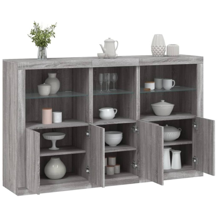vidaXL Servantă cu lumini LED, gri sonoma, 162x37x100 cm