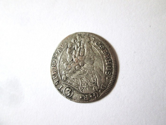 Rara! Austria(Regatul Boemiei) 3 Kreuzer 1708 BW(Kuttenberg) argint Josef I