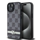 Husa piele iPhone 15 Plus DKNY Leather Checkered Mono Pattern &amp; Printed Stripes, negru, DKHCP15MPCPTSSK