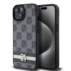 Husa piele iPhone 15 DKNY Leather Checkered Mono Pattern &amp;amp; Printed Stripes, negru, DKHCP15SPCPTSSK foto