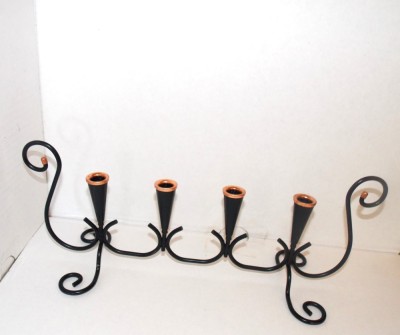Superb sfesnic metal &amp;amp; cupru, 4 focuri, retro-design, anii 50 - design Gunnar Ander, Ystad Metall, Suedia foto