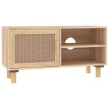 Cumpara ieftin Comoda TV, maro, 80x30x40 cm, lemn masiv pin si ratan natural