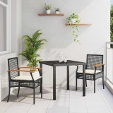 vidaXL Set de masă pentru grădină 3 pcs Negru poliratan