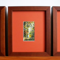 Peisaje - Set 3 miniaturi originale ulei pe carton, casete passepartout 20x24cm