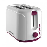 Prajitor de paine Heinner Charm, 750 W, 6 setari rumenire, 2 felii, oprire automata, termostat, decongelare, sistem anti-alunecare, Alb/Visiniu