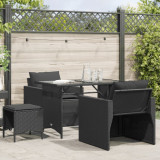 Set mobilier de gradina cu perne, 4 piese, negru, poliratan