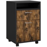HOMCOM Dulap Birou cu 4 Roți, Raft Deschis și 2 Sertare, Mobilier de Birou din Lemn și Metal, 40x35x60 cm, Maro | Aosom Romania