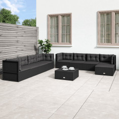 Set mobilier de gradina cu perne, 9 piese, negru, poliratan GartenMobel Dekor foto