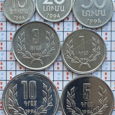 02B25 Armenia set 7 monede 1994 10, 20, 50 luma 1, 3, 5, 10 Dram 1994 aUnc-UNC