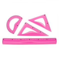 Set Geometrie, Little President, Rigle Flexibile, 4 Bucăți, Culoare Fucsia