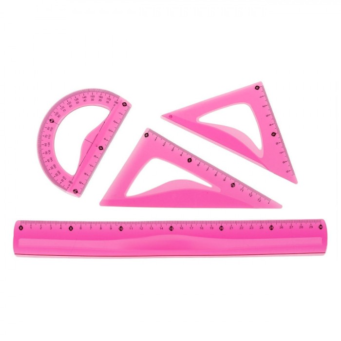 Set Geometrie, Little President, Rigle Flexibile, 4 Bucăți, Culoare Fucsia