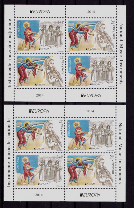 RO 2014 LP 2021c &quot;Europa - Instrumente muzicale&quot; 2 blocuri TI + TII,586 I+II,MNH