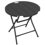 Outsunny Masă de Grădină, rotundă, pliabilă, pentru 4 persoane, efect lemn, oțel+plastic, gri &icirc;nchis, 80 x 80 x 73 cm | Aosom Romania