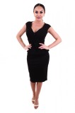Rochie Office Eleganta Neagra cu Peplum si Decolteu V, Marimi M/L, Bumbac Poliester Spandex