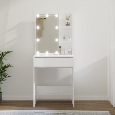 vidaXL Masă de toaletă cu LED, alb extralucios, 60x40x140 cm foto