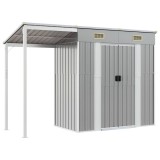 Cumpara ieftin Sopron de gradina cu acoperis extins, gri deschis, 277x107x181 cm, otel