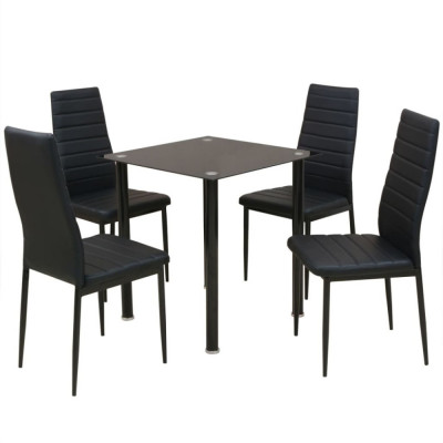 vidaXL Set masă și scaune de bucătărie, negru, 5 piese foto