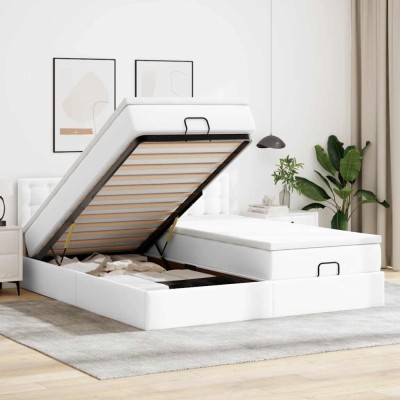 vidaXL Cadru de pat otoman cu saltea alb 160x200cm piele artificială 3312801 foto
