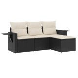 Set mobilier de gradina cu perne, 4 piese, negru, poliratan