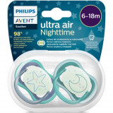 Set 2 suzete Philips-Avent SCF376/13, ultra air NightTime 6-18 luni, Ortodontice, fara BPA, Fosforescent, Stea/Luna, Philips Avent