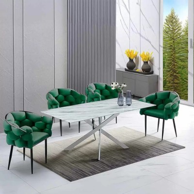 Scaun Dining Modern Din Catifea Si Cadru Metalic Buc 256 Verde foto