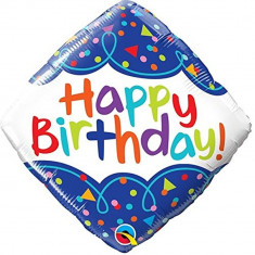 Balon Folie 45 cm Romb Happy Birthday, Qualatex 49093 foto