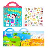 Jucarie educativa Plansa cu stickere reutilizabile, Anotimpurile, 39 piese, + 3 ani, Oem