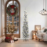 vidaXL Pom de Crăciun 300 LED-uri &amp; Set de bile &amp; zăpadă artificială Verde 180 cm