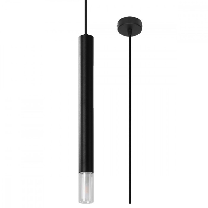 Lampă Suspendată Wezyr Neagră Oțel/Sticlă 1 Bec Tub Modern De Interior